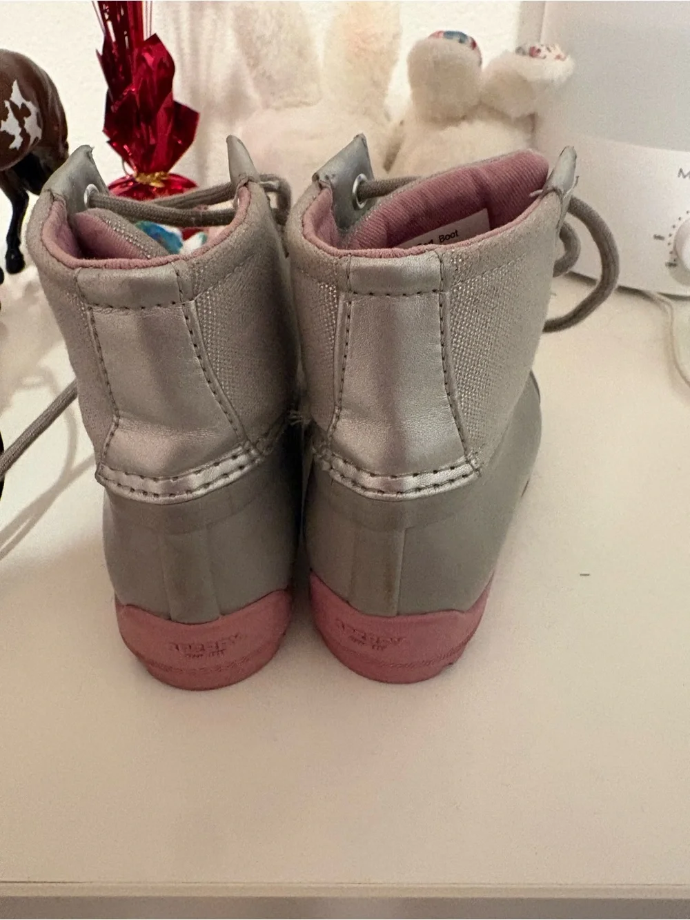 Sperry Kids Gray Duck Boots with Pink Interior
